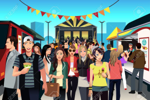 A vector illustration of people having fun in street food festival